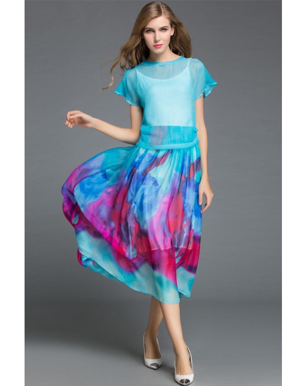 Tie Dyed Prnt Two Piece Dress