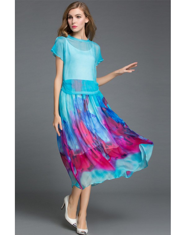 Tie Dyed Prnt Two Piece Dress