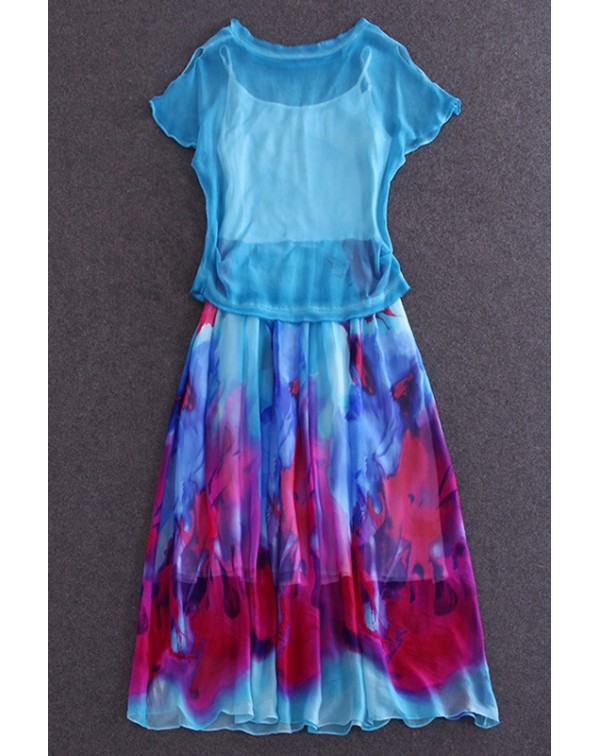 Tie Dyed Prnt Two Piece Dress