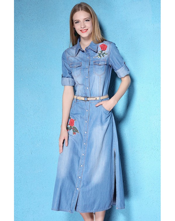 EmbroideDenim Shirt Dress