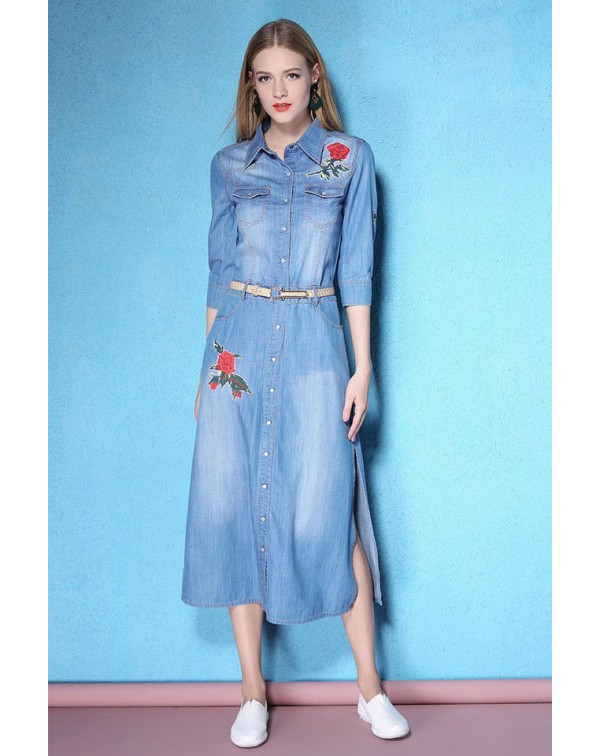 EmbroideDenim Shirt Dress