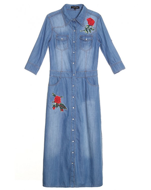 EmbroideDenim Shirt Dress