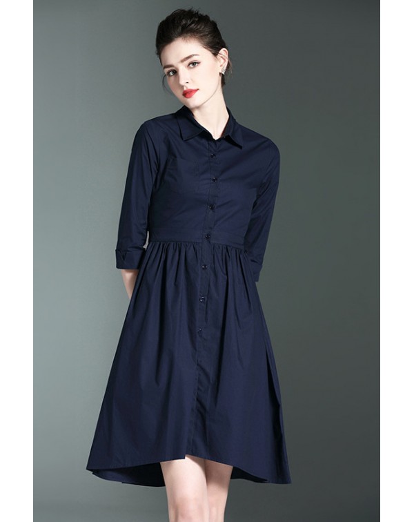 Dark Navy Contrast Collar Shirt Dress