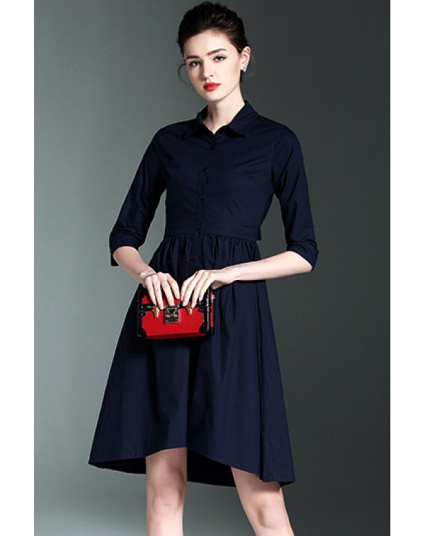 Dark Navy Contrast Collar Shirt Dress