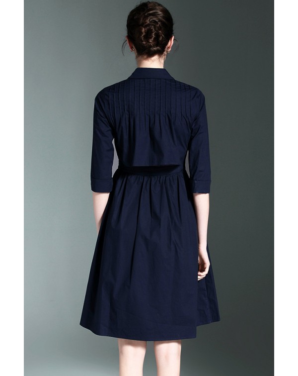 Dark Navy Contrast Collar Shirt Dress