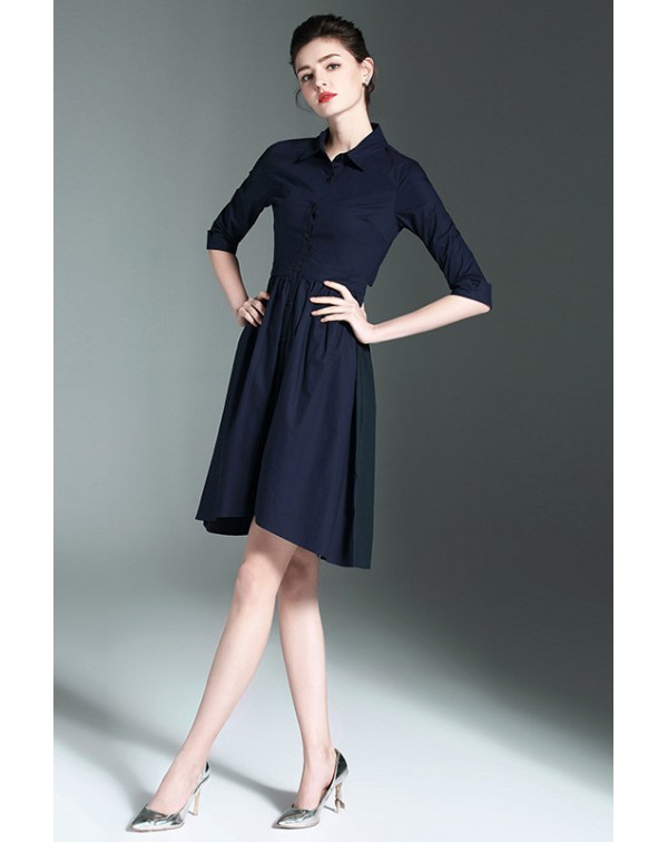 Dark Navy Contrast Collar Shirt Dress