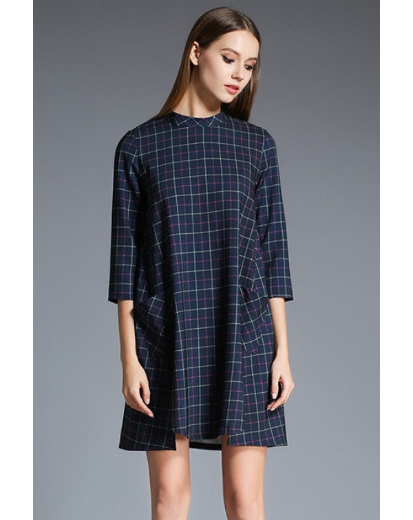 Side Slit Plaid Dress