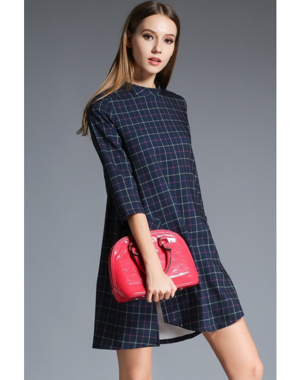 Side Slit Plaid Dress