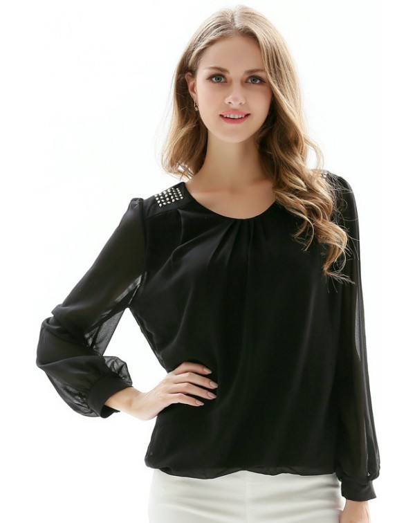 Long Sleeves Rhinestoned Blouse