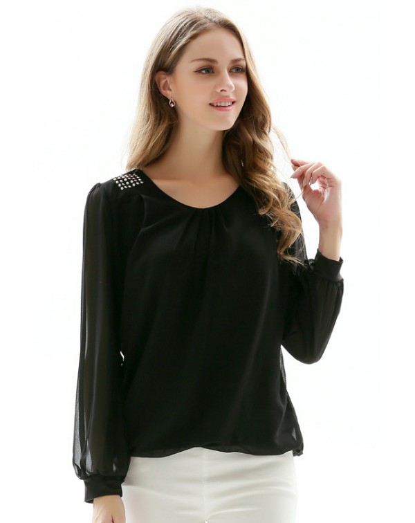 Long Sleeves Rhinestoned Blouse