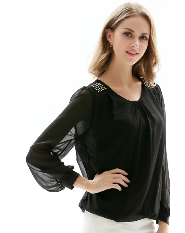 Long Sleeves Rhinestoned Blouse