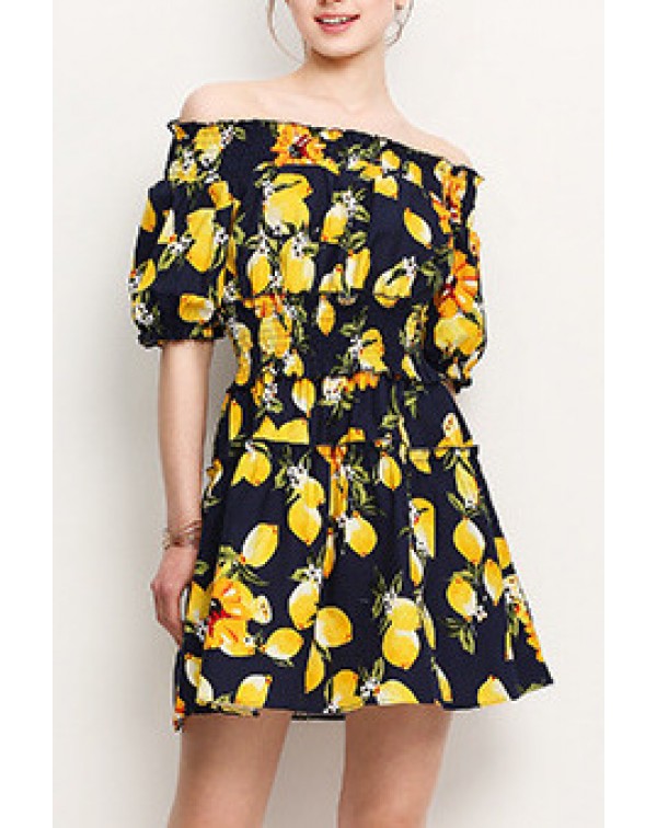 Dark Navy Boat Neck Floral Dress