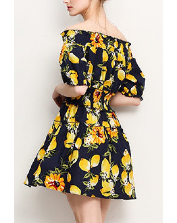 Dark Navy Boat Neck Floral Dress