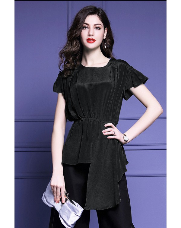 Short Sleeves Asymmetrical Blouse