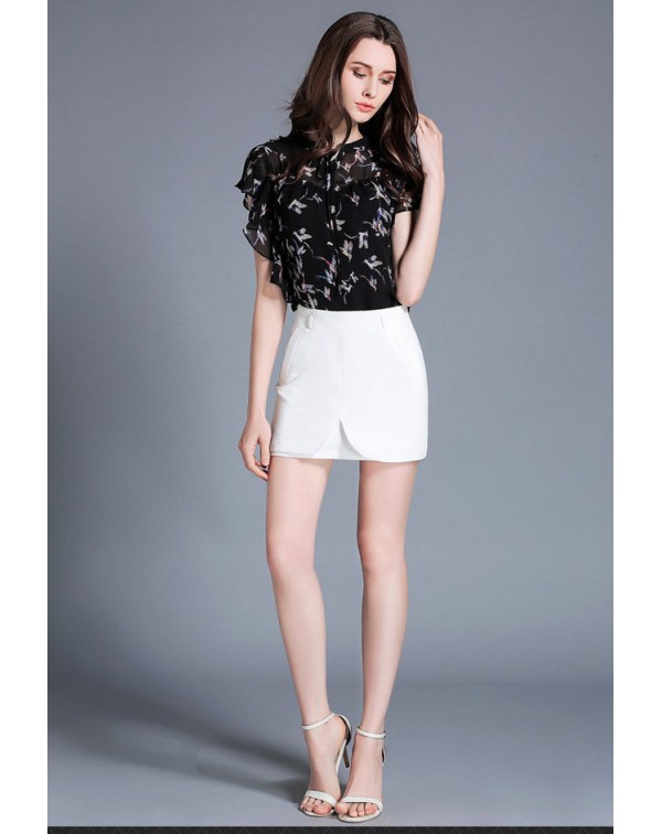 Print Ruffles Casual Chiffon Blouse